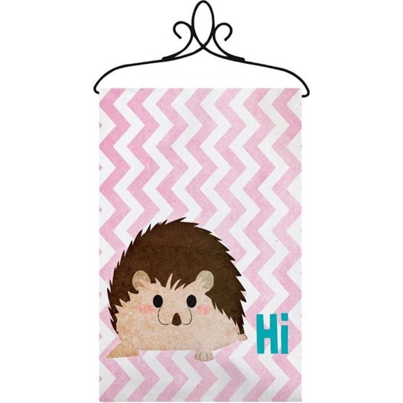 Hi Hedgehog Chevron Stripe Nursery Wall Hanging Banner on Rod 13x18 NWT - Picture 1 of 1